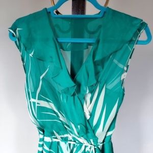 MILLY Sheer green and white romantic cocktail dress with attached lining